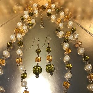 Vtg Liz & Co Faceted Bead Lariat Necklace/Ear Set